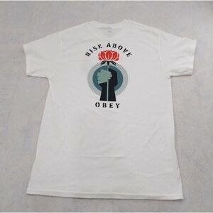 Obey Men's T-Shirt Rise Above Flower Fist White Size S Shepard Fairey